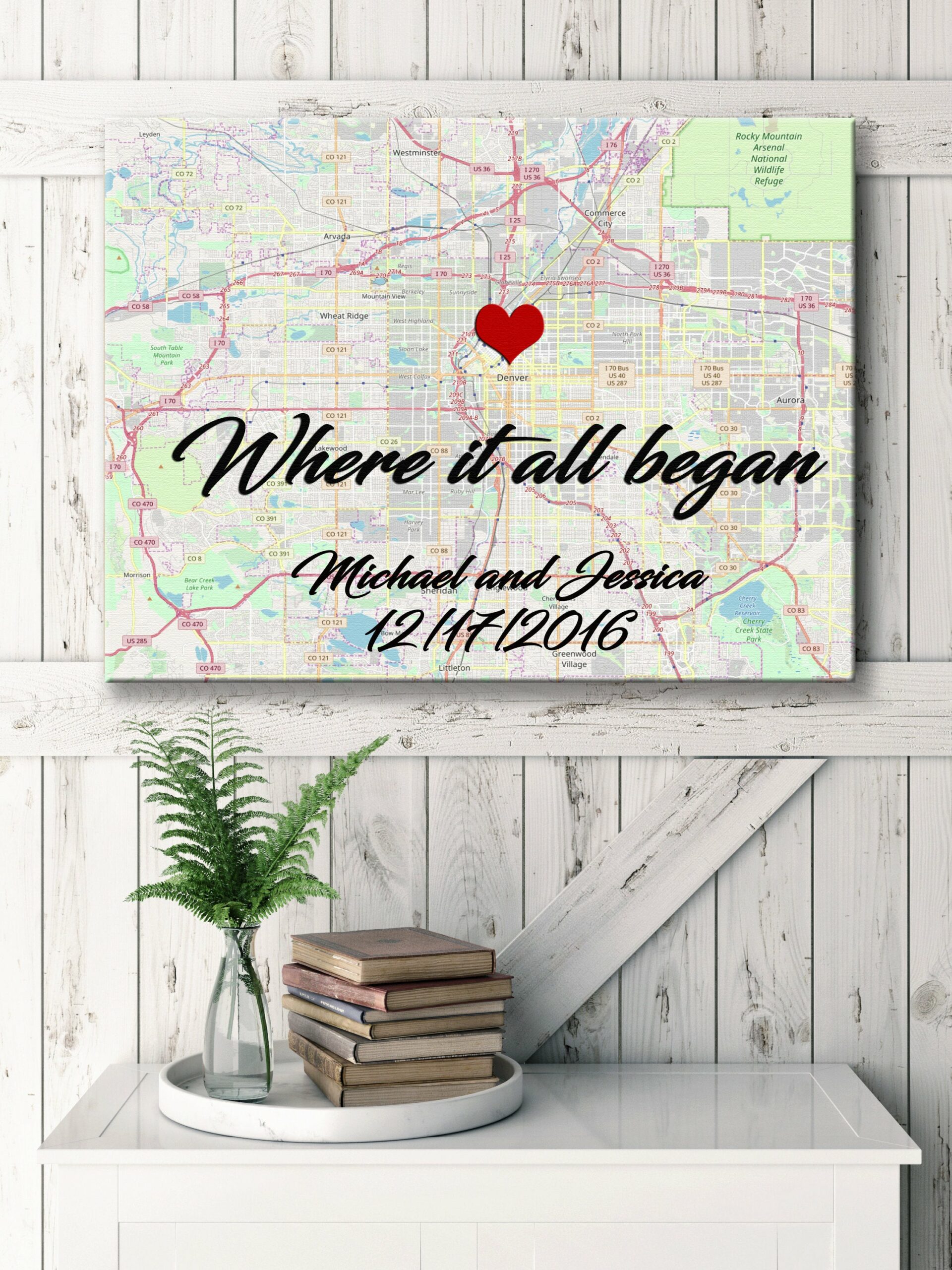 Personalized Engagement Gift Unique Gift Couple Custom Map Print Canvas -  Oh Canvas