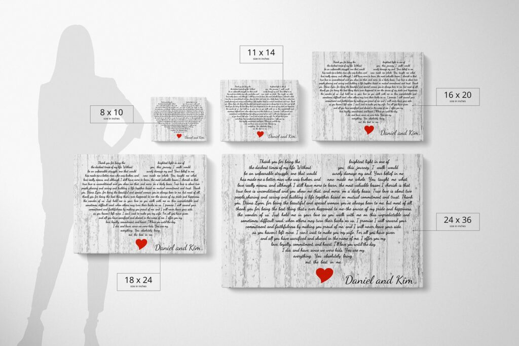 Custom song lyrics wall art, custom song canvas, heart shaped lyrics