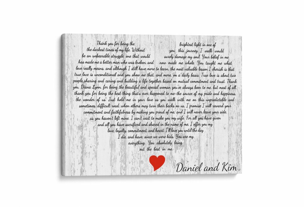 Custom song lyrics wall art, custom song canvas, heart shaped lyrics