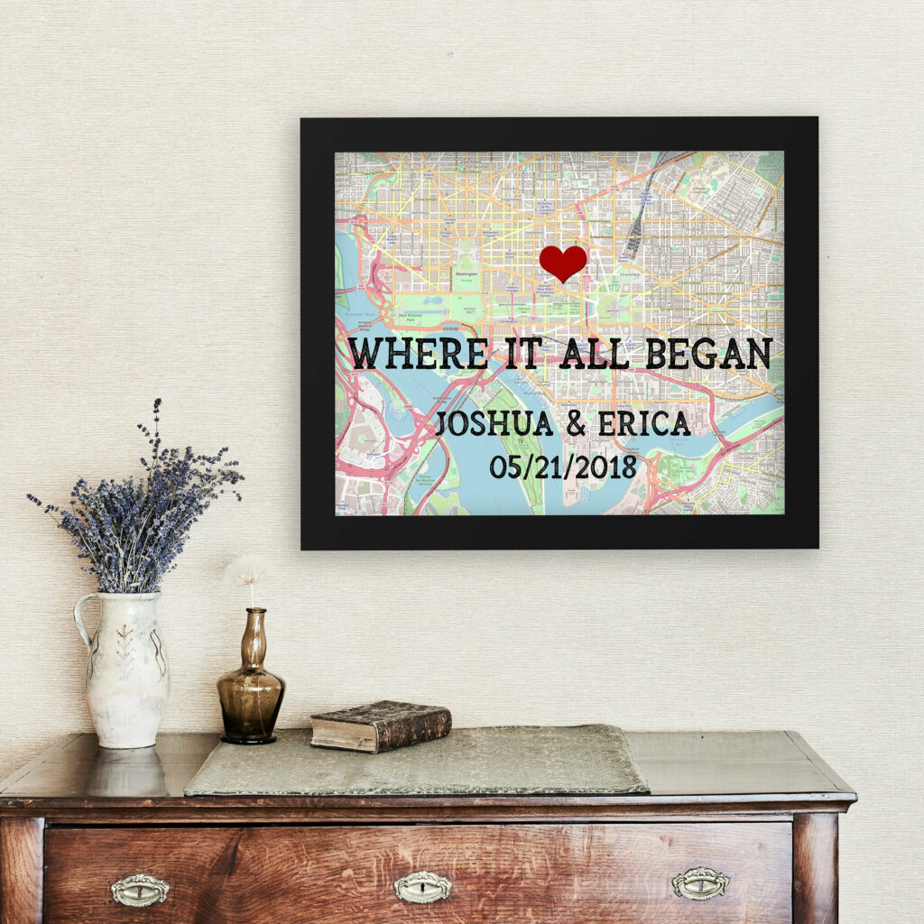 Wedding anniversary gift map, Personalized Map Art, Custom Map Print ...
