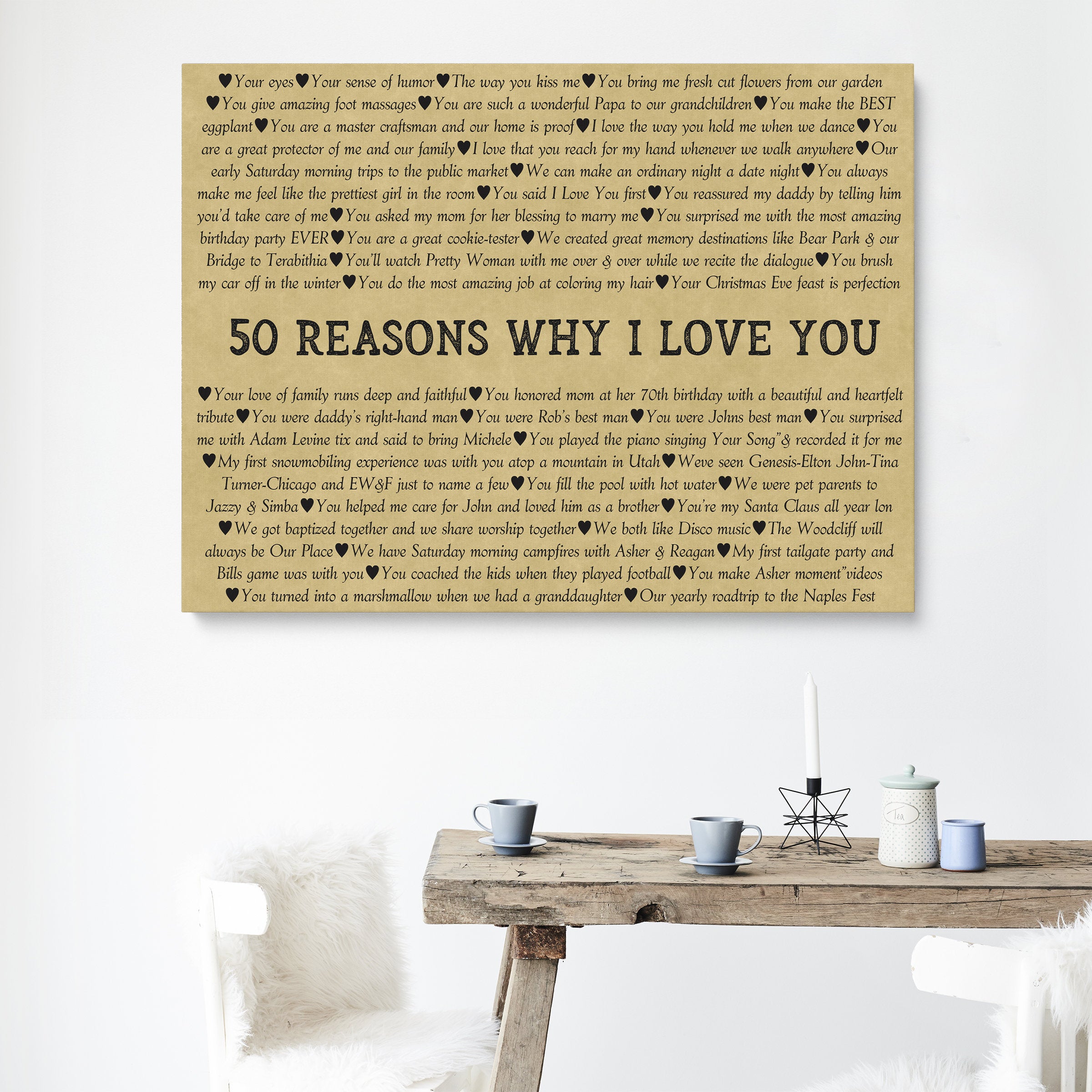 50th Birthday Gift, Custom 50 Quotes on Canvas, Personalized Birthday Gift,  Reasons Why I Love You, Canvas Print, Gift for Mom, Gift for Dad - OC